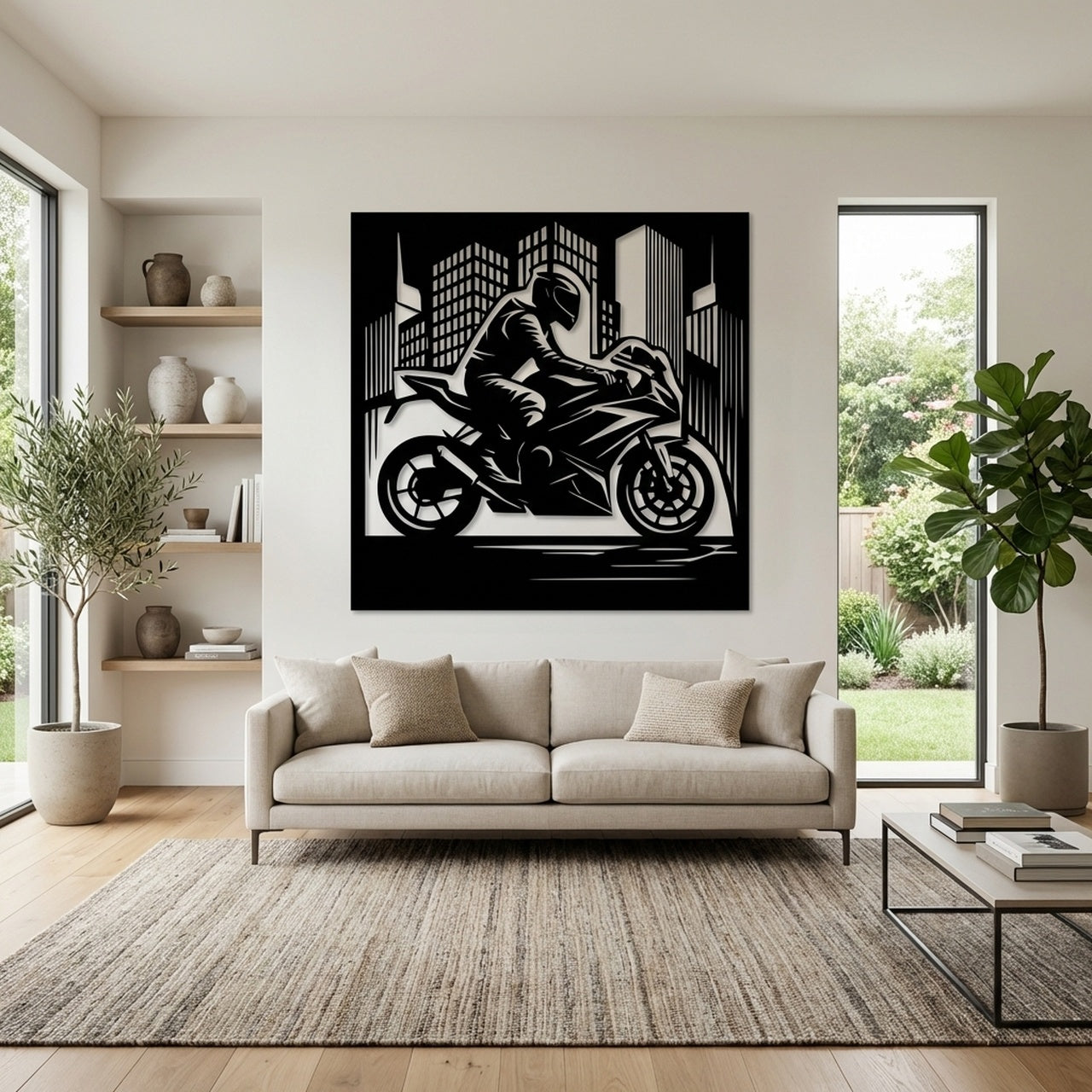 City Rider - laser-cut metal wall art