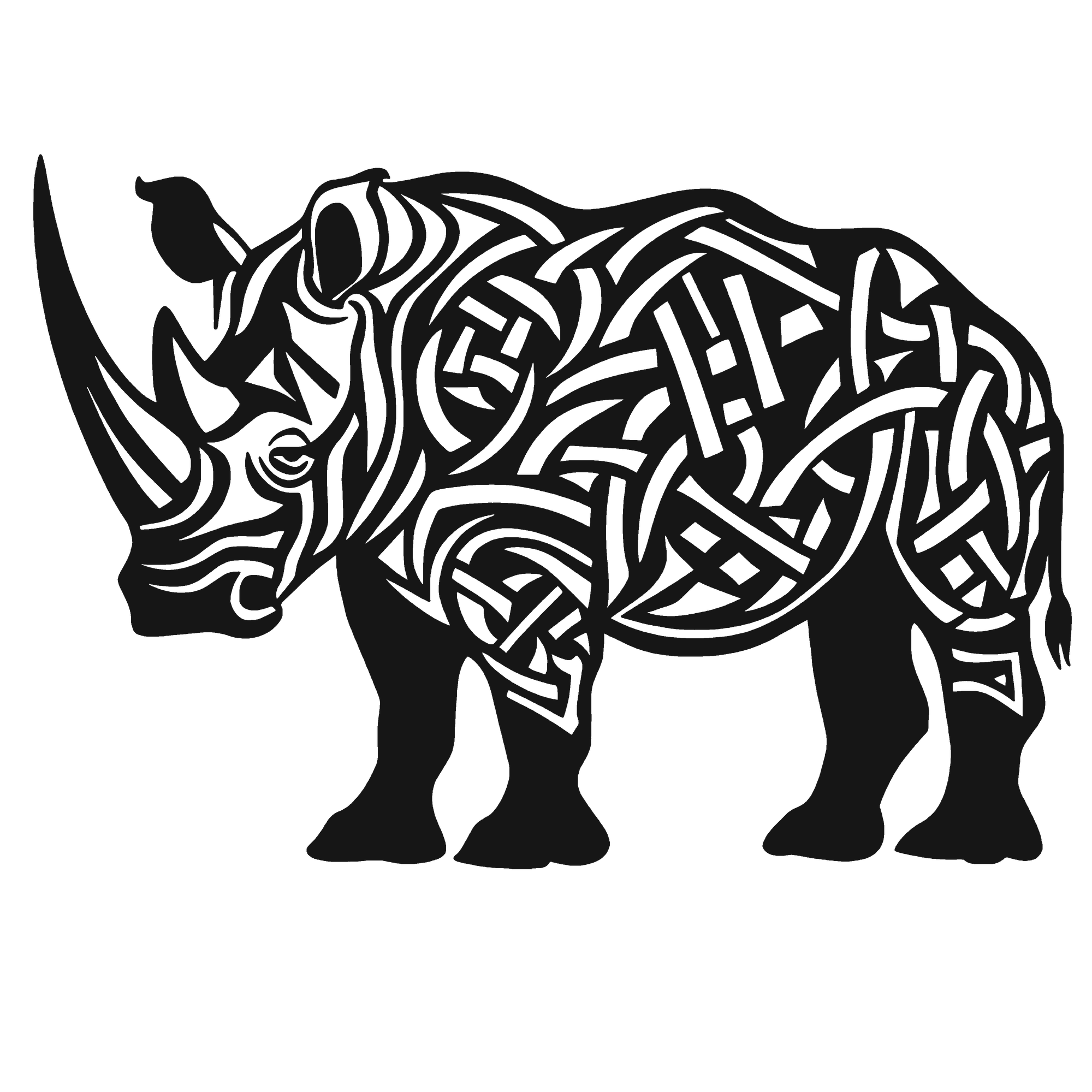 Runes of the Rhino - laser-cut metal wall art