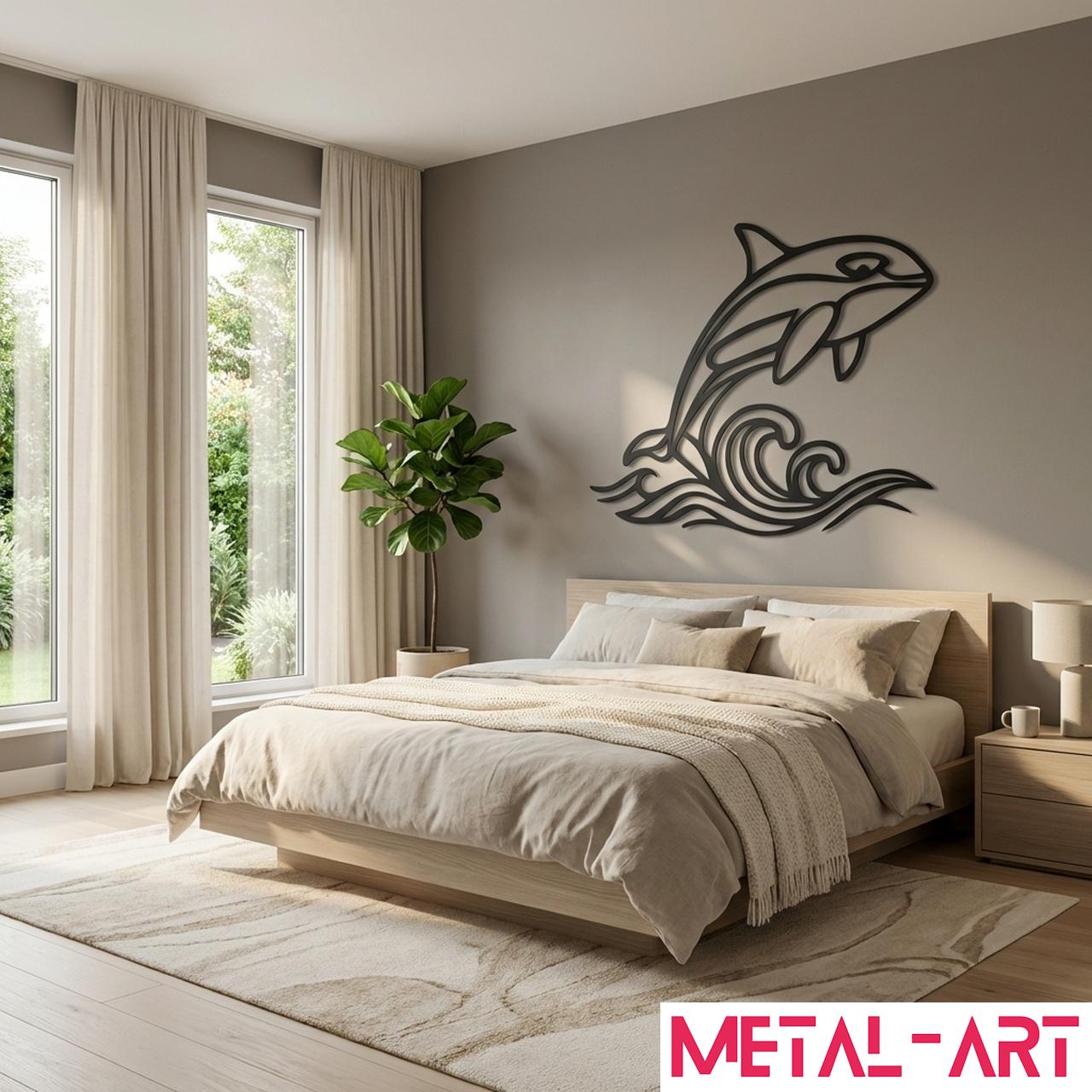 Orca Leap - laser-cut metal wall art