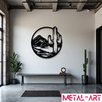 Cactus Sunset Circle - laser-cut metal wall art