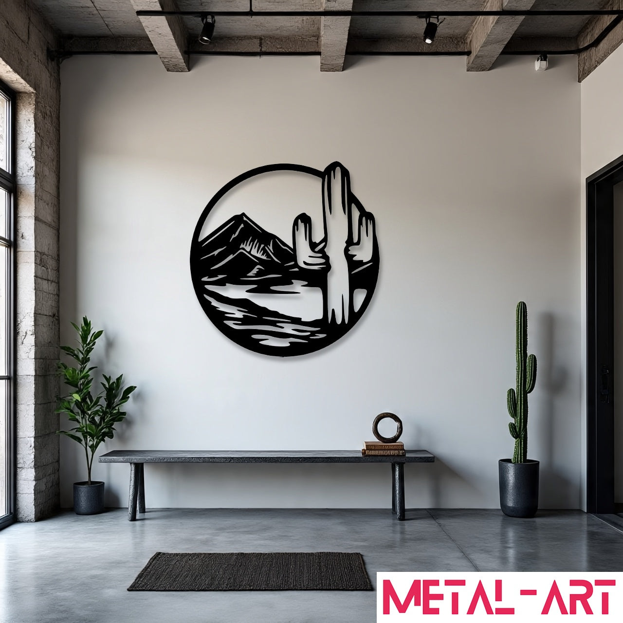 Cactus Sunset Circle - laser-cut metal wall art