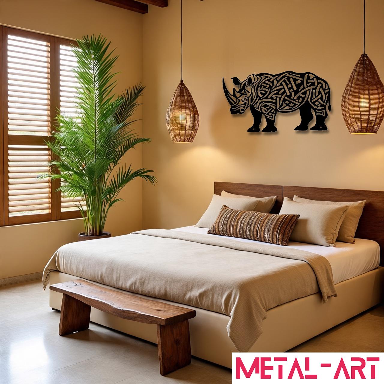 Runes of the Rhino - laser-cut metal wall art