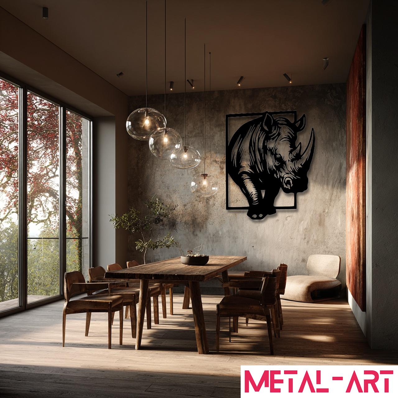 Rhino in Line - laser-cut metal wall art