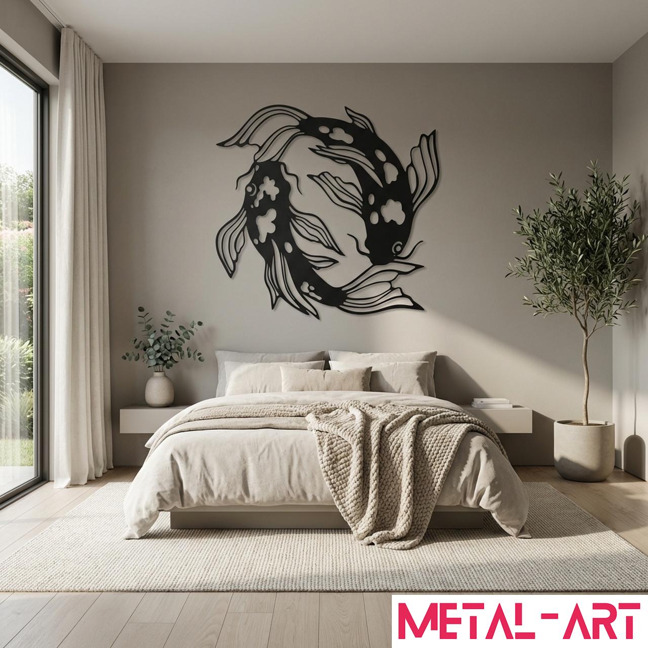Twin Koi Dance - laser-cut metal wall art