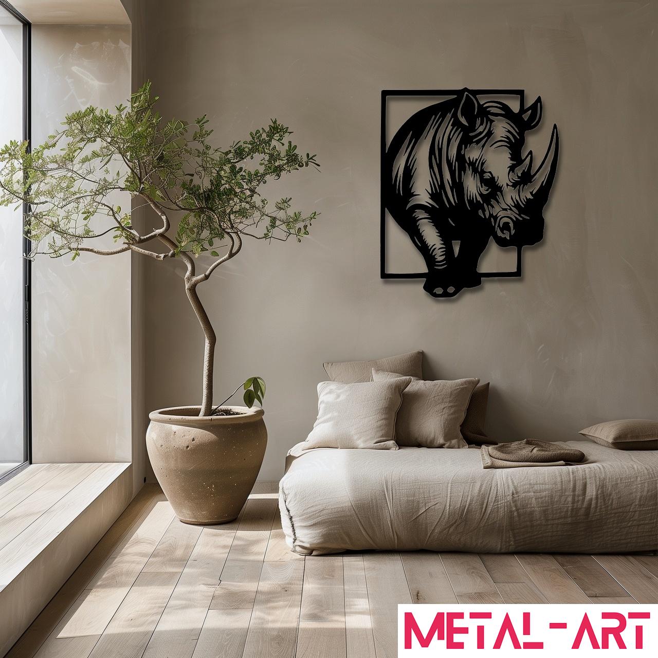 Rhino in Line - laser-cut metal wall art