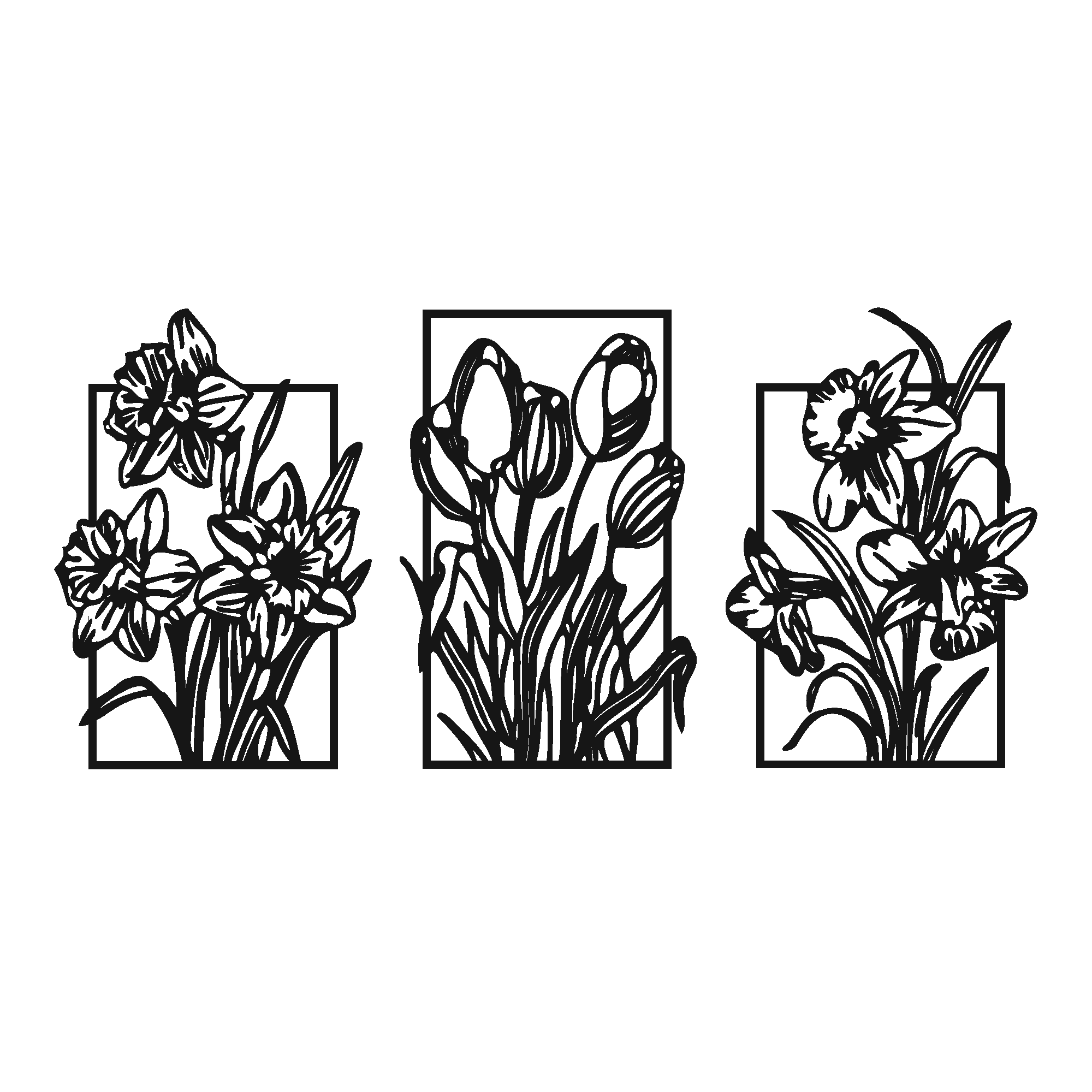 Trio of Bloom - laser-cut metal wall art