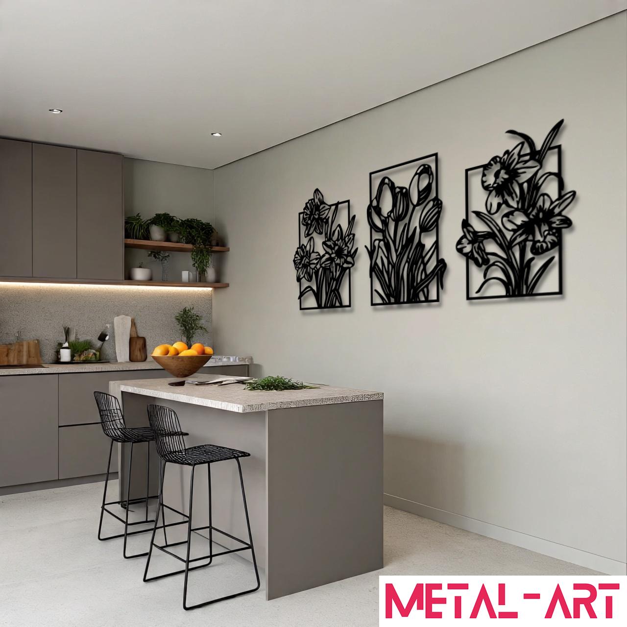 Trio of Bloom - laser-cut metal wall art