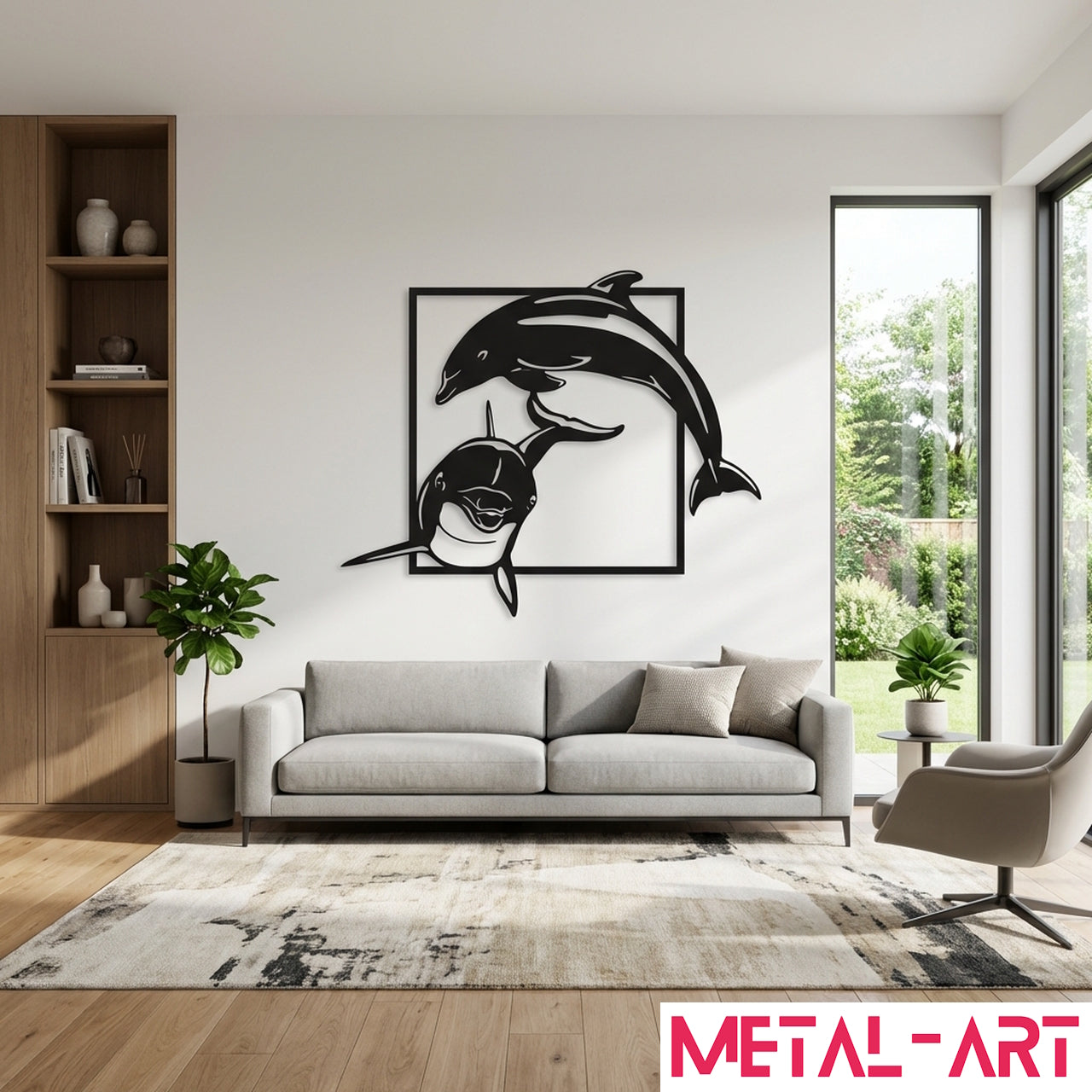 Dolphin Duo - laser-cut metal wall art
